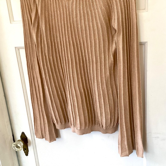 APT. 9 Metallic Champagne Gold Ribbed Lace Sweater L Bell Sleeve Holiday Party - Picture 4 of 12